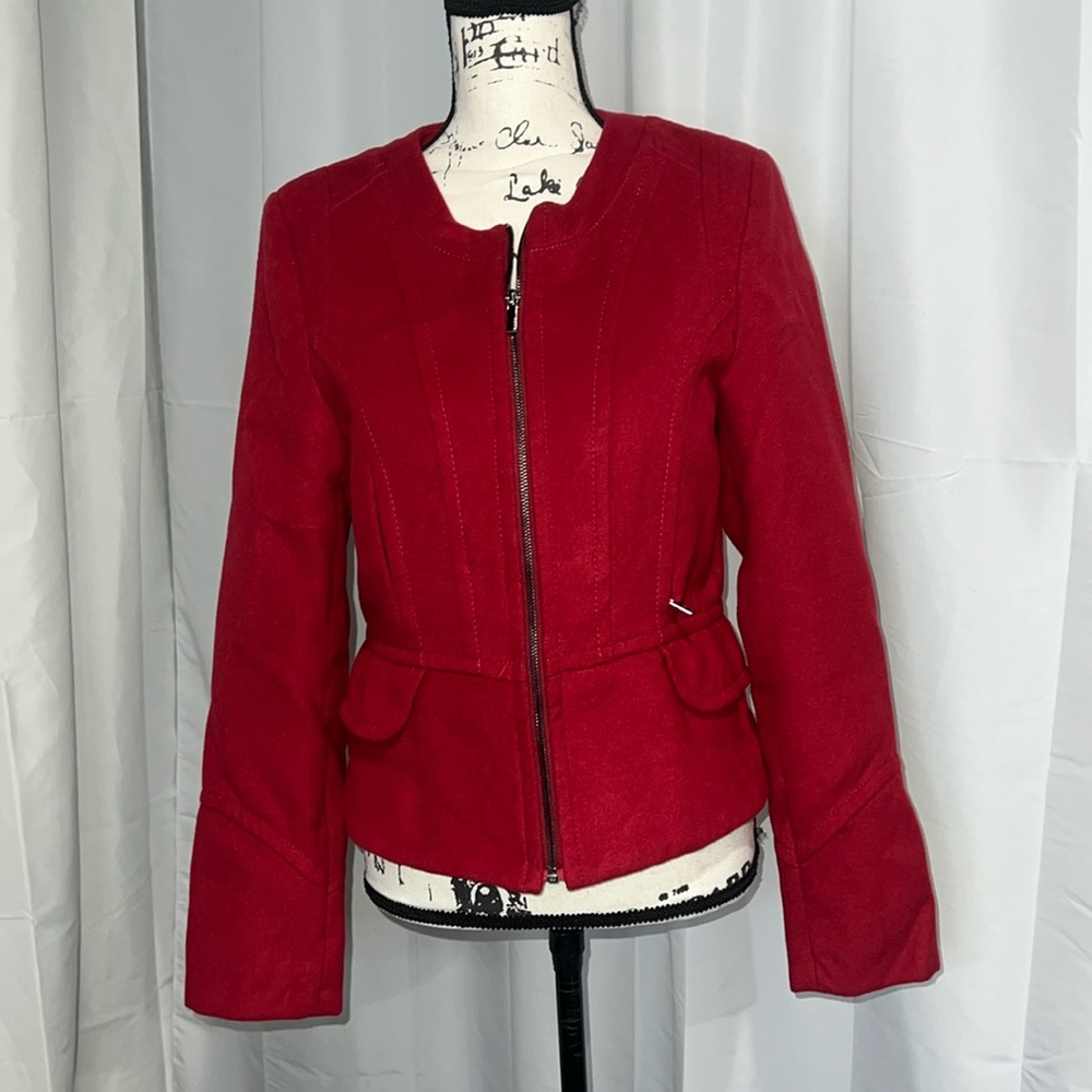 Express Red Collarless Jacket Blazer - image 1